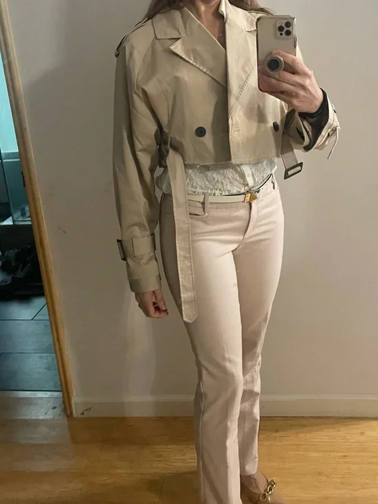 Zara Cropped Trench Coat in Beige - Picture 4 of 7